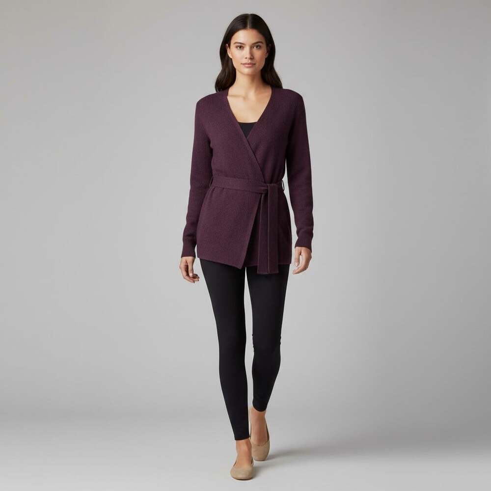 Athleta Alpine Wrap Sweater XS Petite Deep Plum Merino Wool Cashmere Side Tie